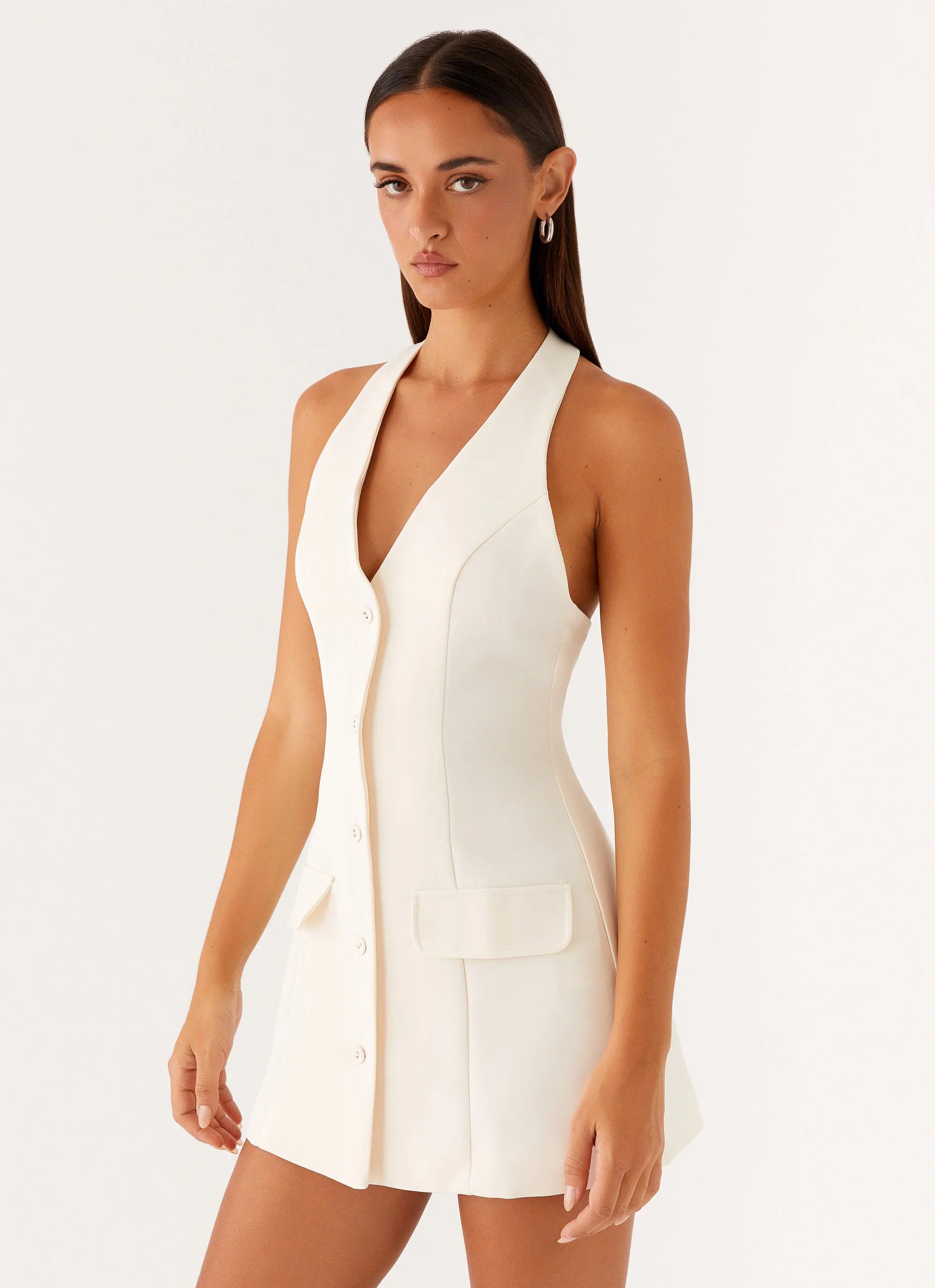 Mira Halter Neck Mini Dress Ivory
