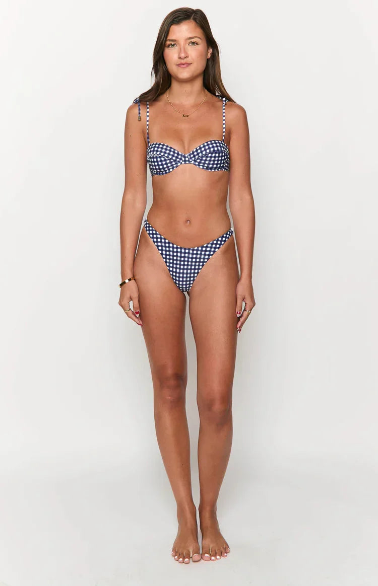 90 Swim Bianca Navy Gingham Bikini Top