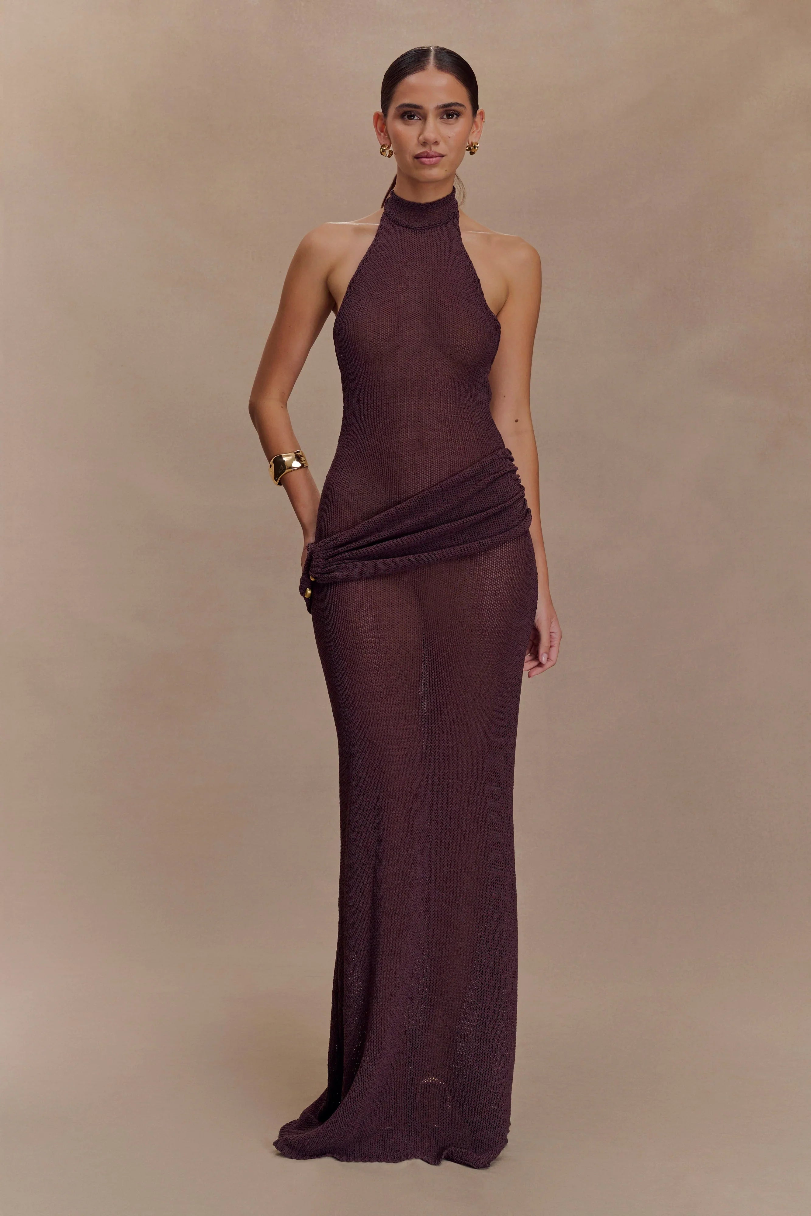 Reece Halter Knit Maxi Dress Chocolate