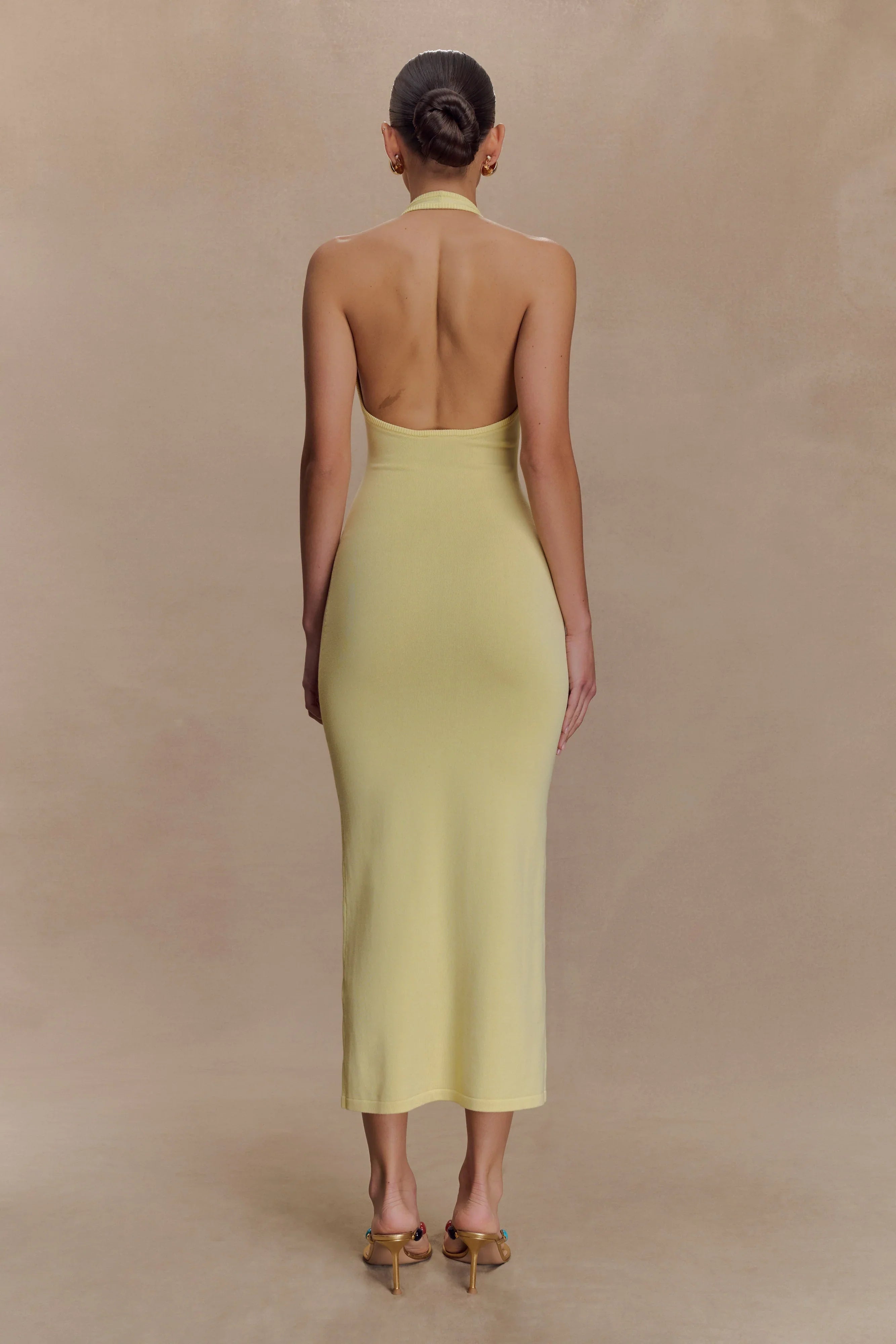 Ovina Halter Neck Knit Midi Dress Lemon