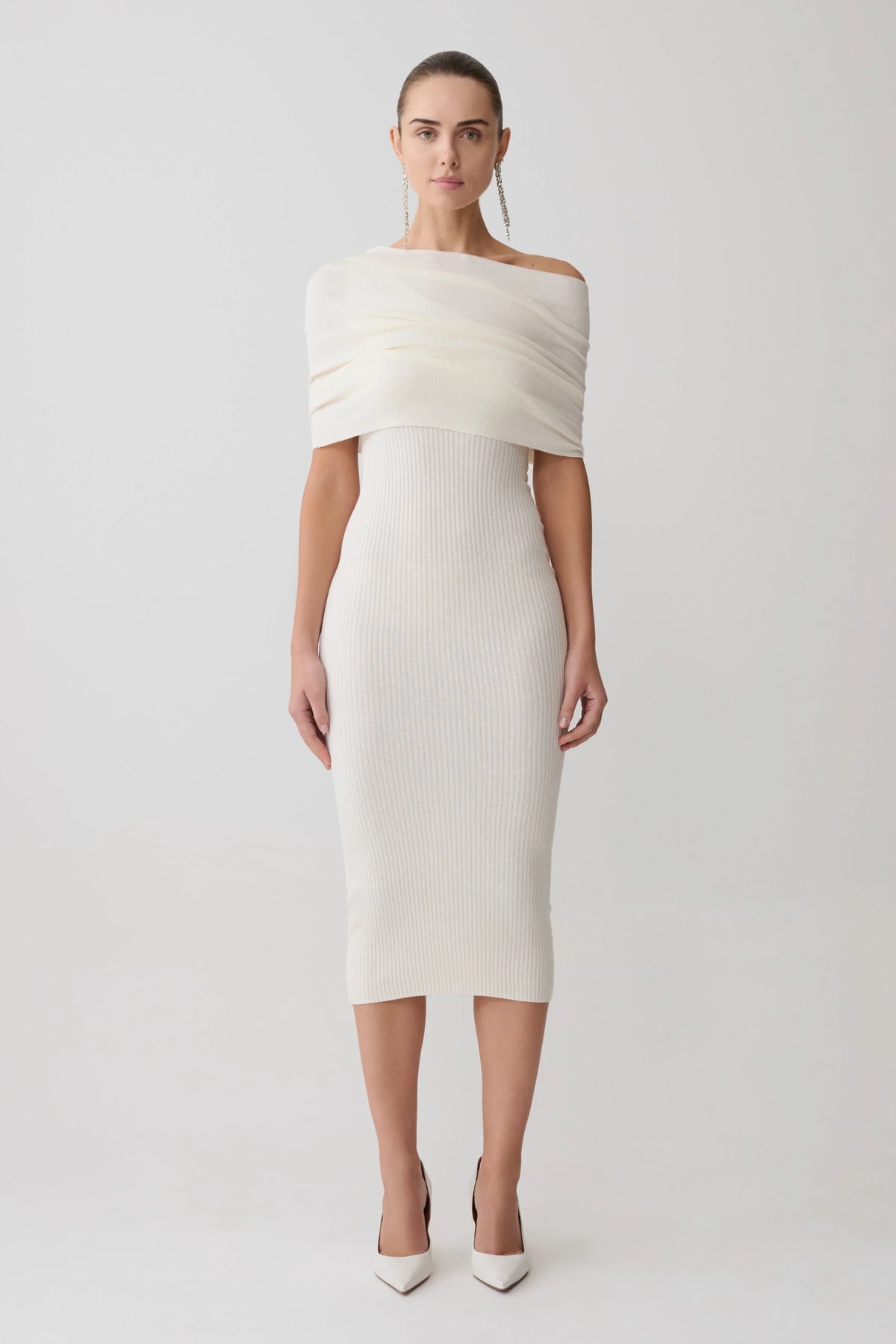 Zandie Cashmere Blend Knit Midi Dress Ivory