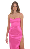 Satin Corset Maxi Dress in Hot Pink