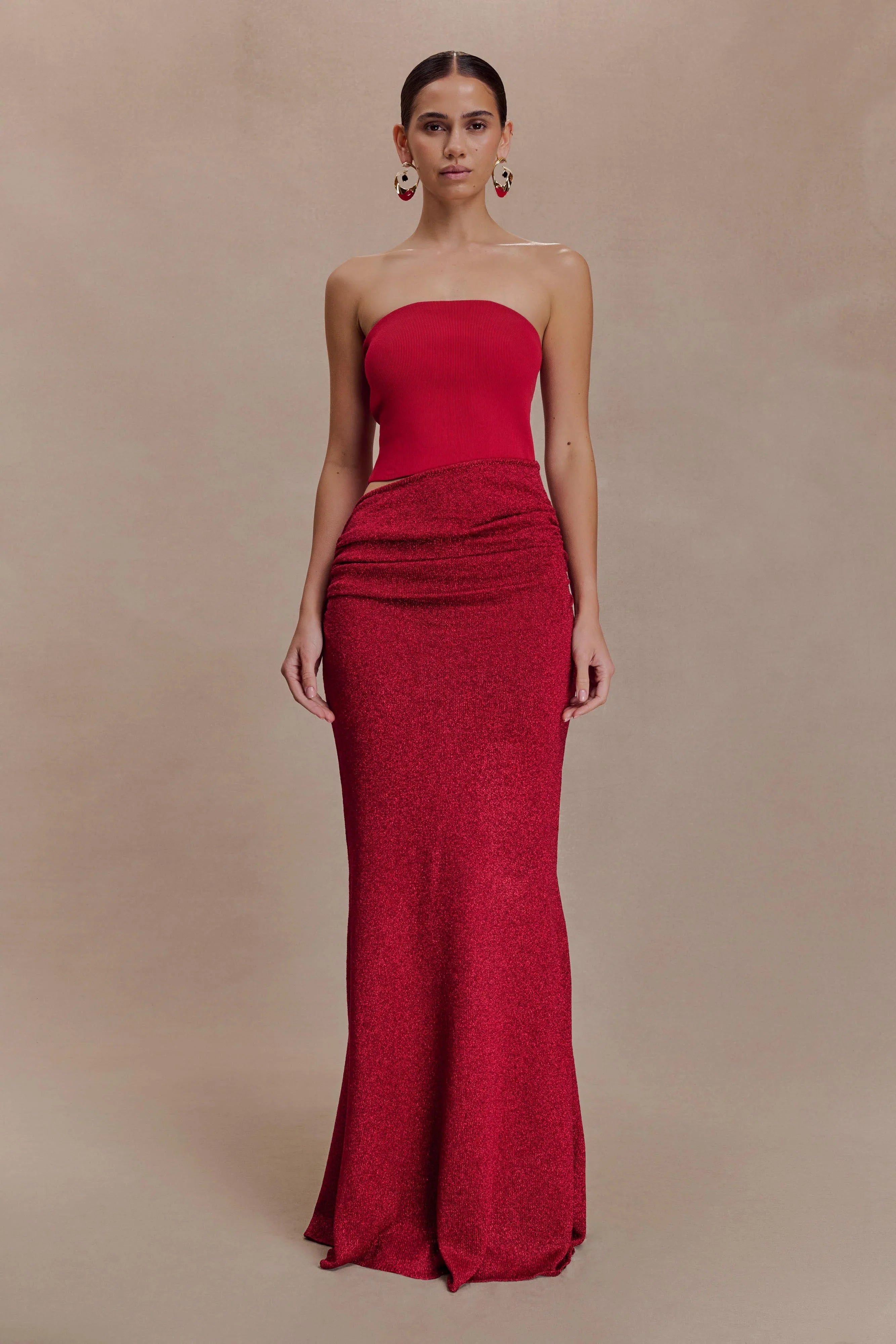 Jasiel Strapless Knit Maxi Dress Red