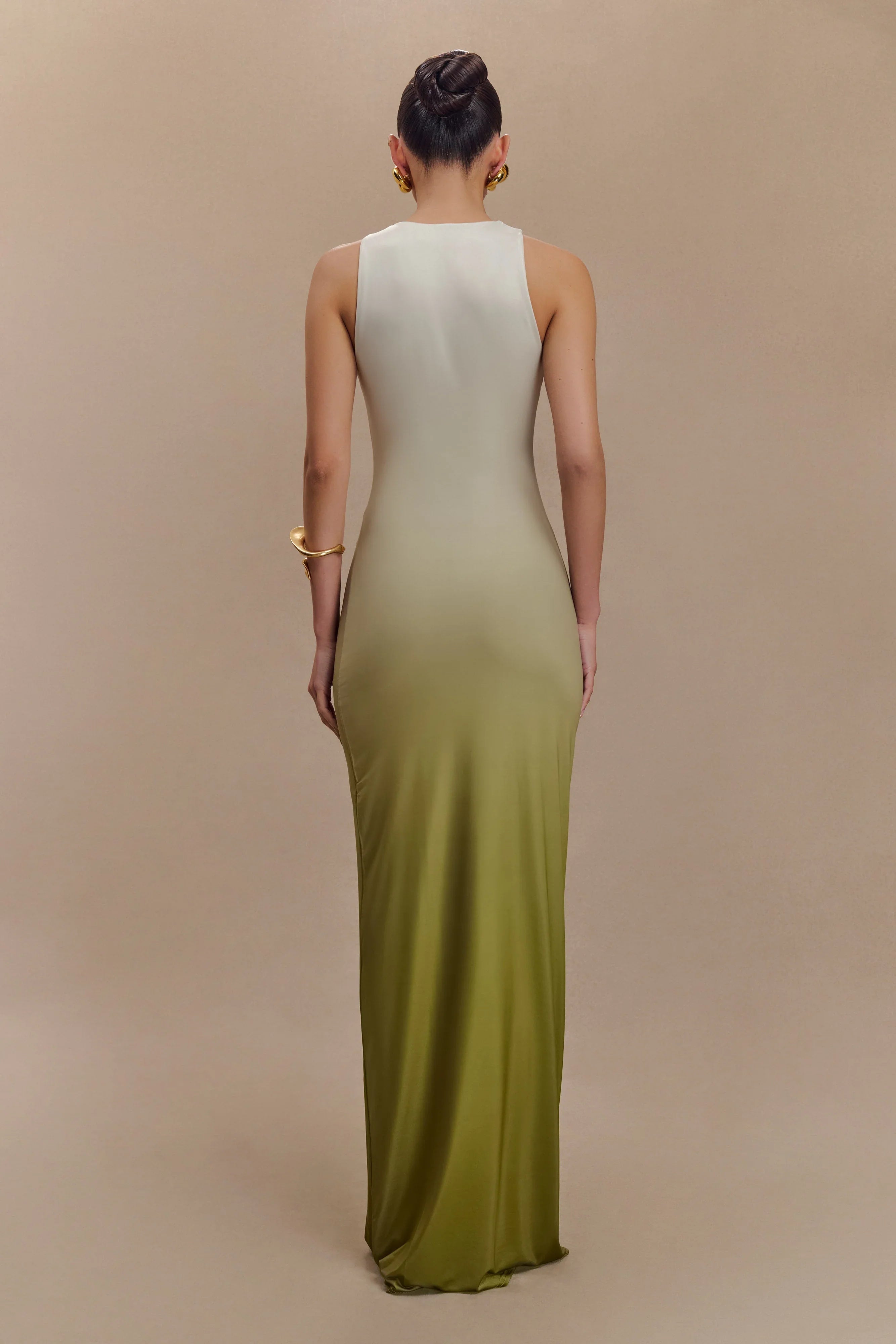 Stella Draped Slinky Maxi Dress Ombre Vintage Olive