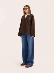 Chocolate Branded Contrast Collar Rugby Shirt