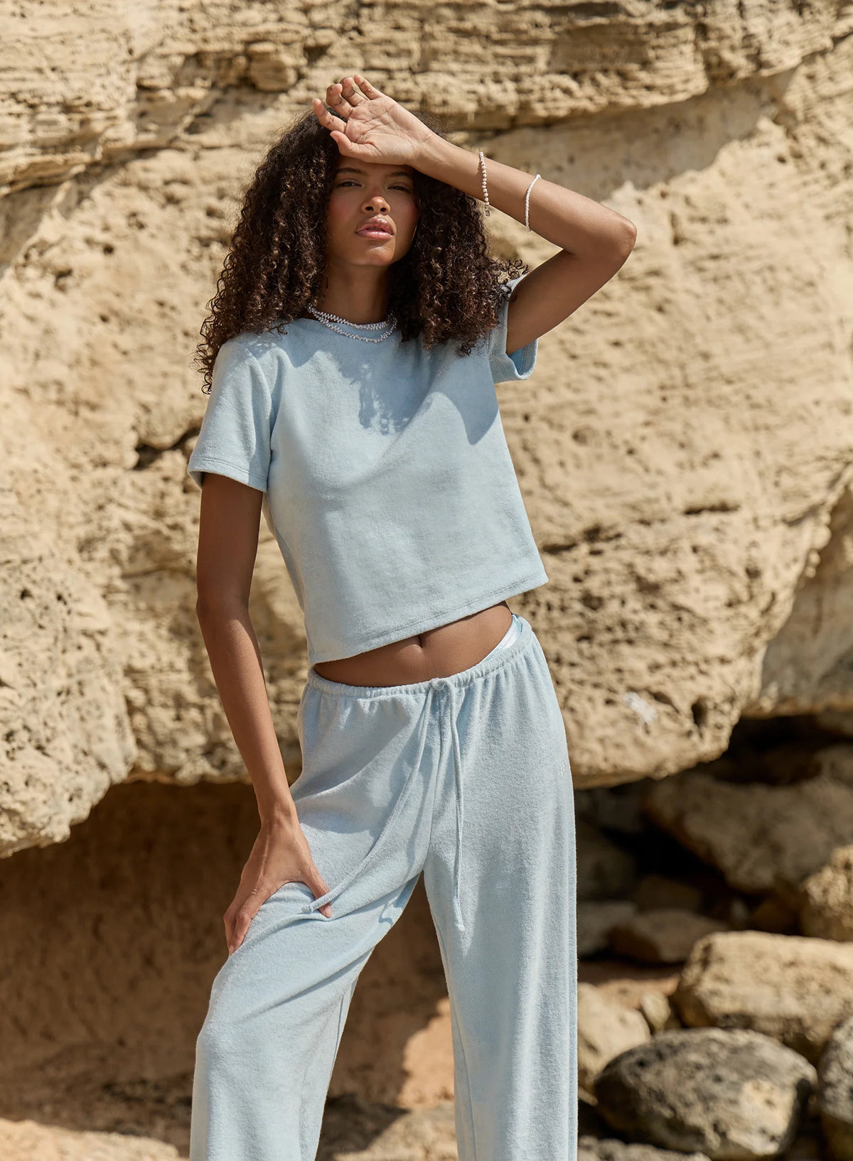 Light Blue Towelling Short Sleeve Top