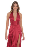 Satin Halter Maxi Dress in Red
