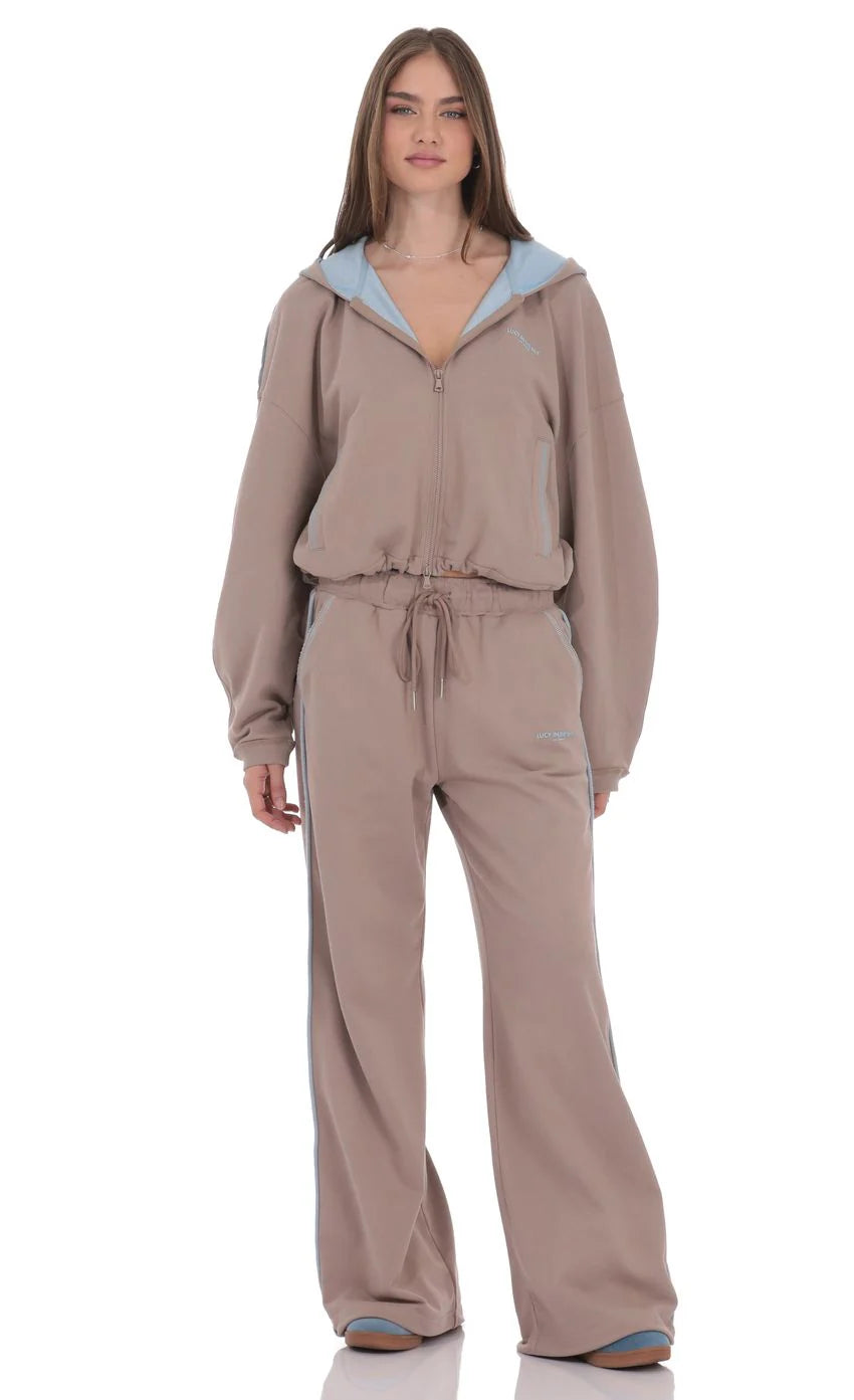Two Toned Cropped Hoodie in Taupe