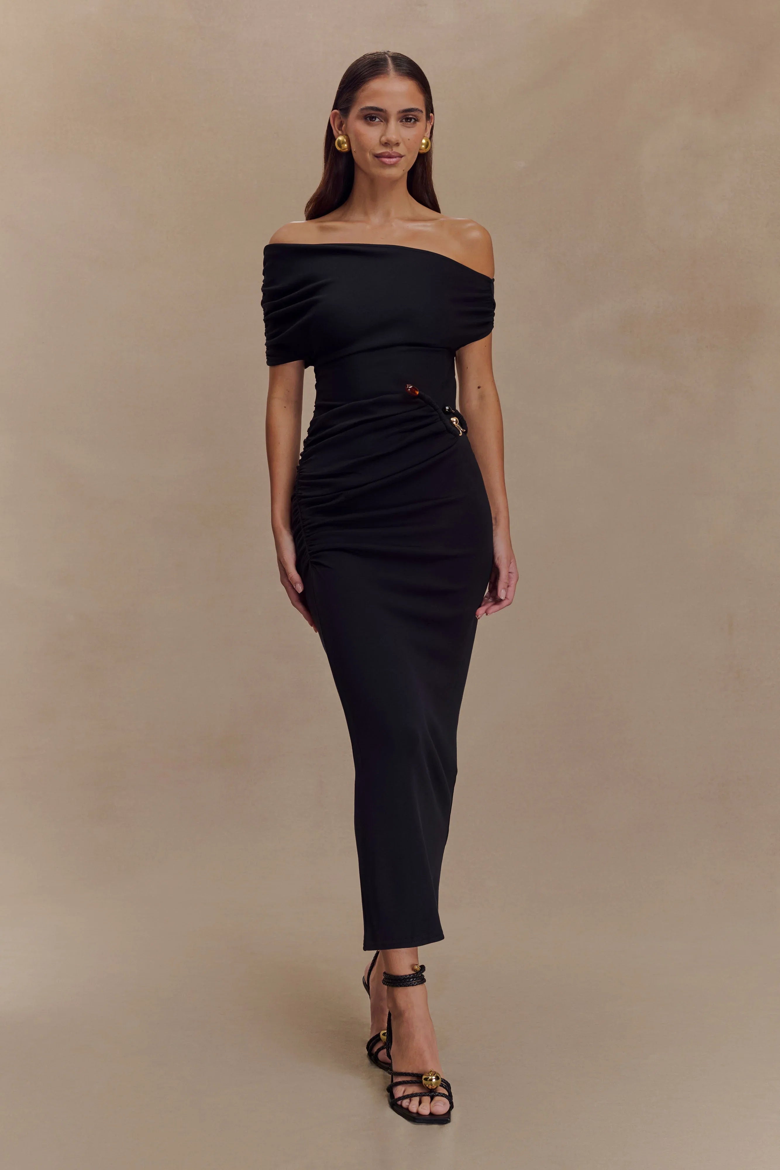 Kendra Scuba Jersey Midi Dress With Hardware Black