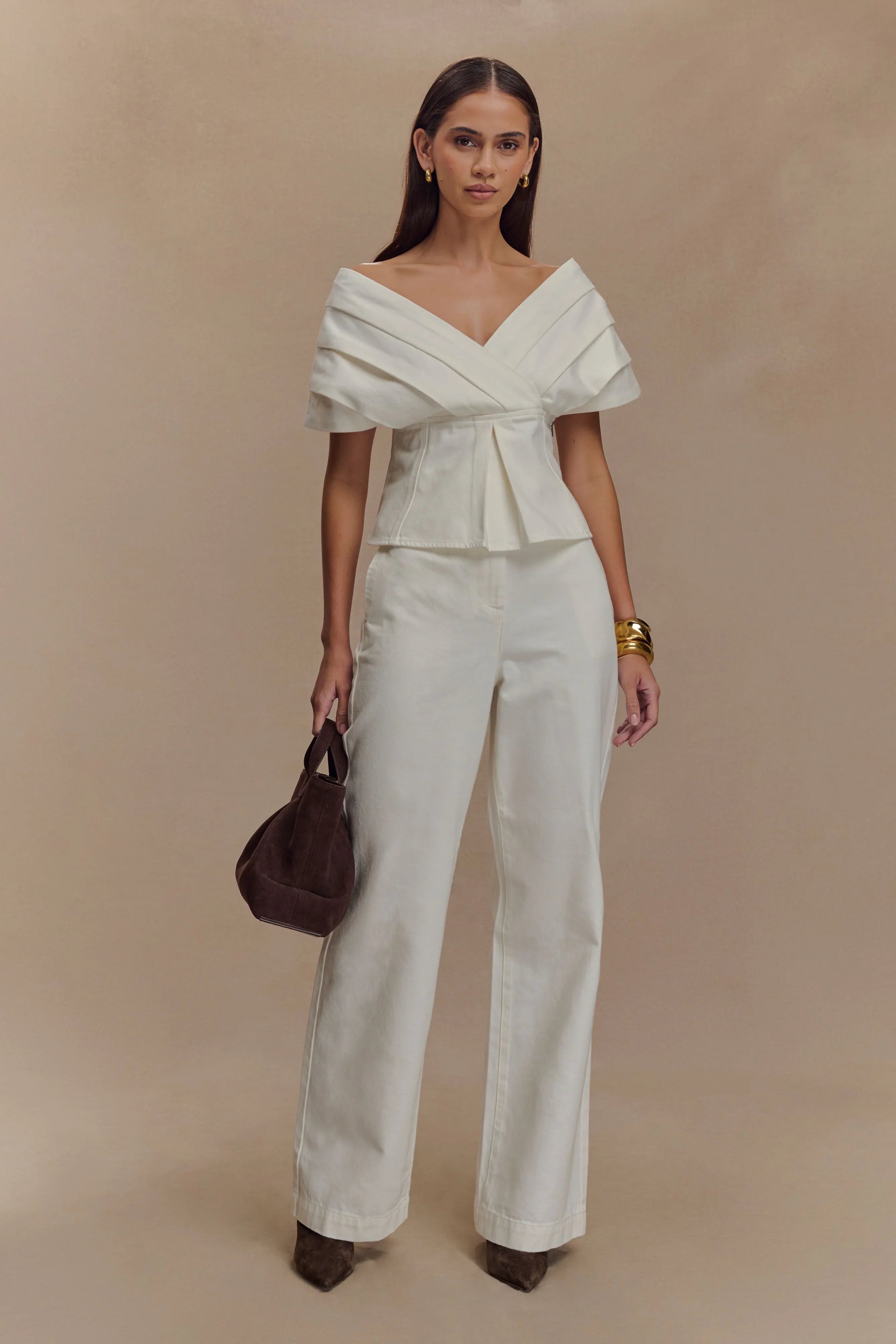 Rayne Off Shoulder Denim Top White