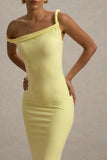 Salome Lemon Twisted Asymmetric Midi Dress