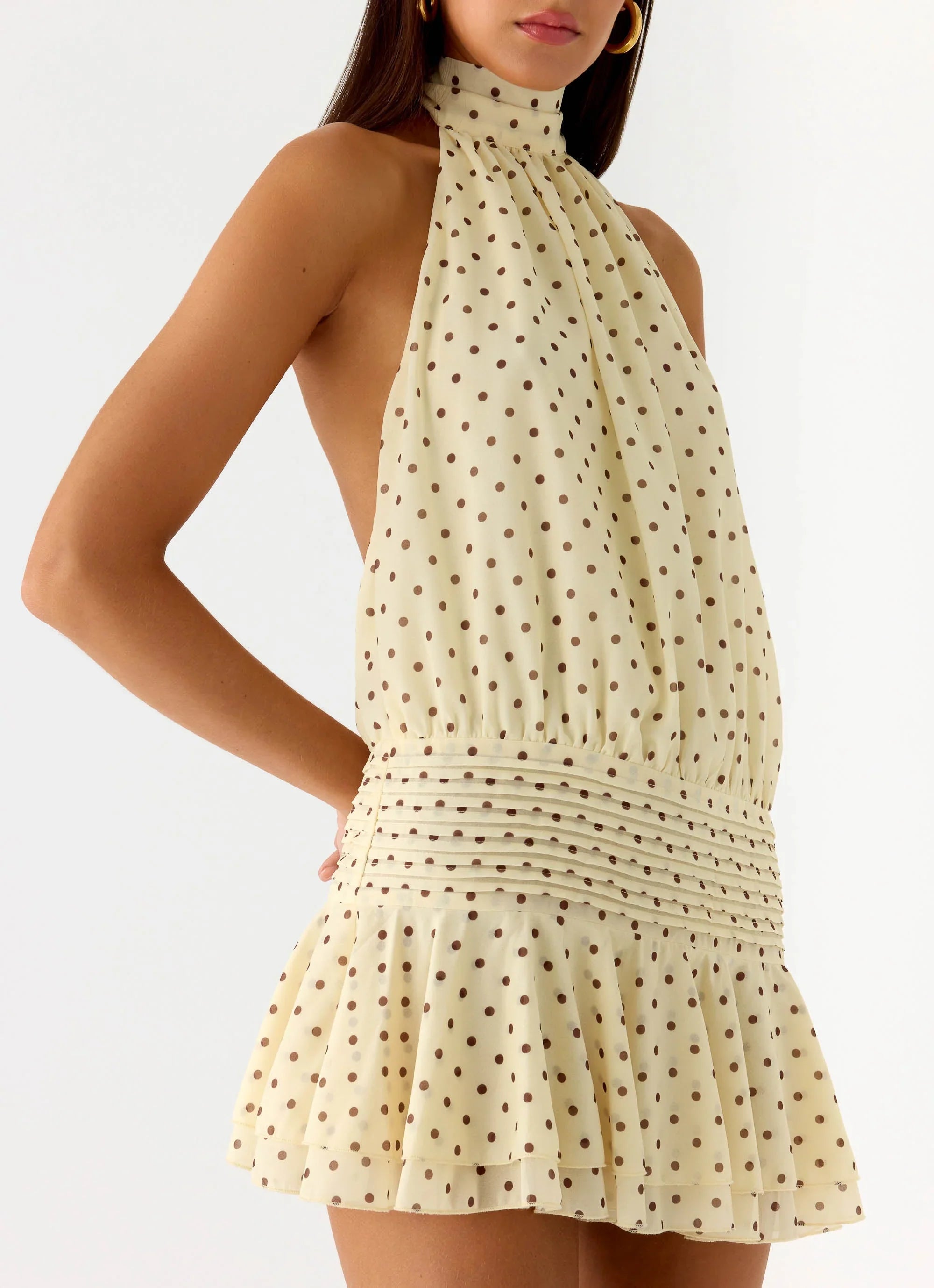 Willow Chiffon Mini Dress Yellow Polkadot