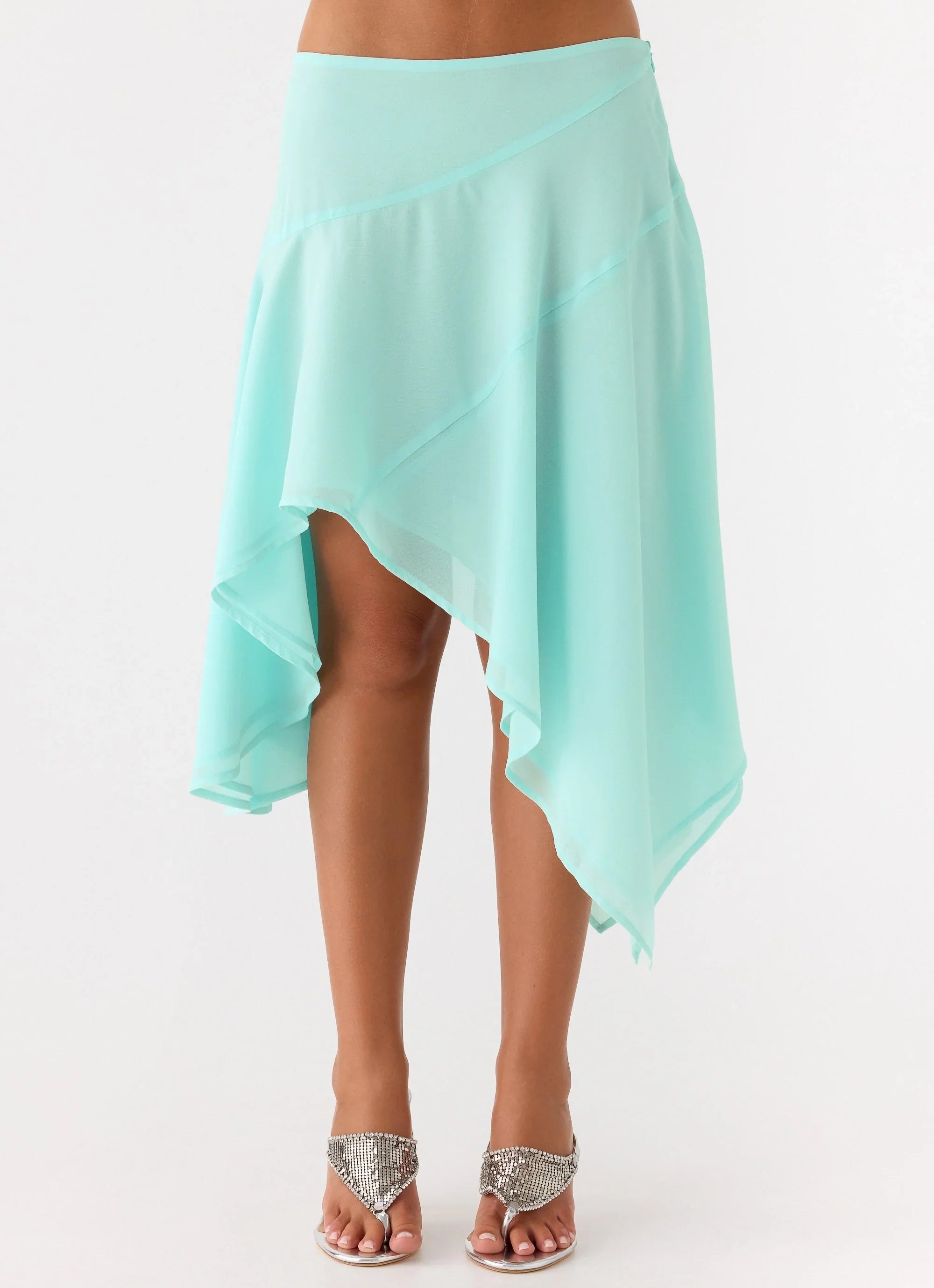 Kia Low Rise Asymmetrical Midi Skirt Aqua