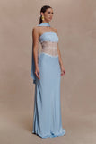 Pilar Strapless Satin And Lace Maxi Dress Cornflower Blue