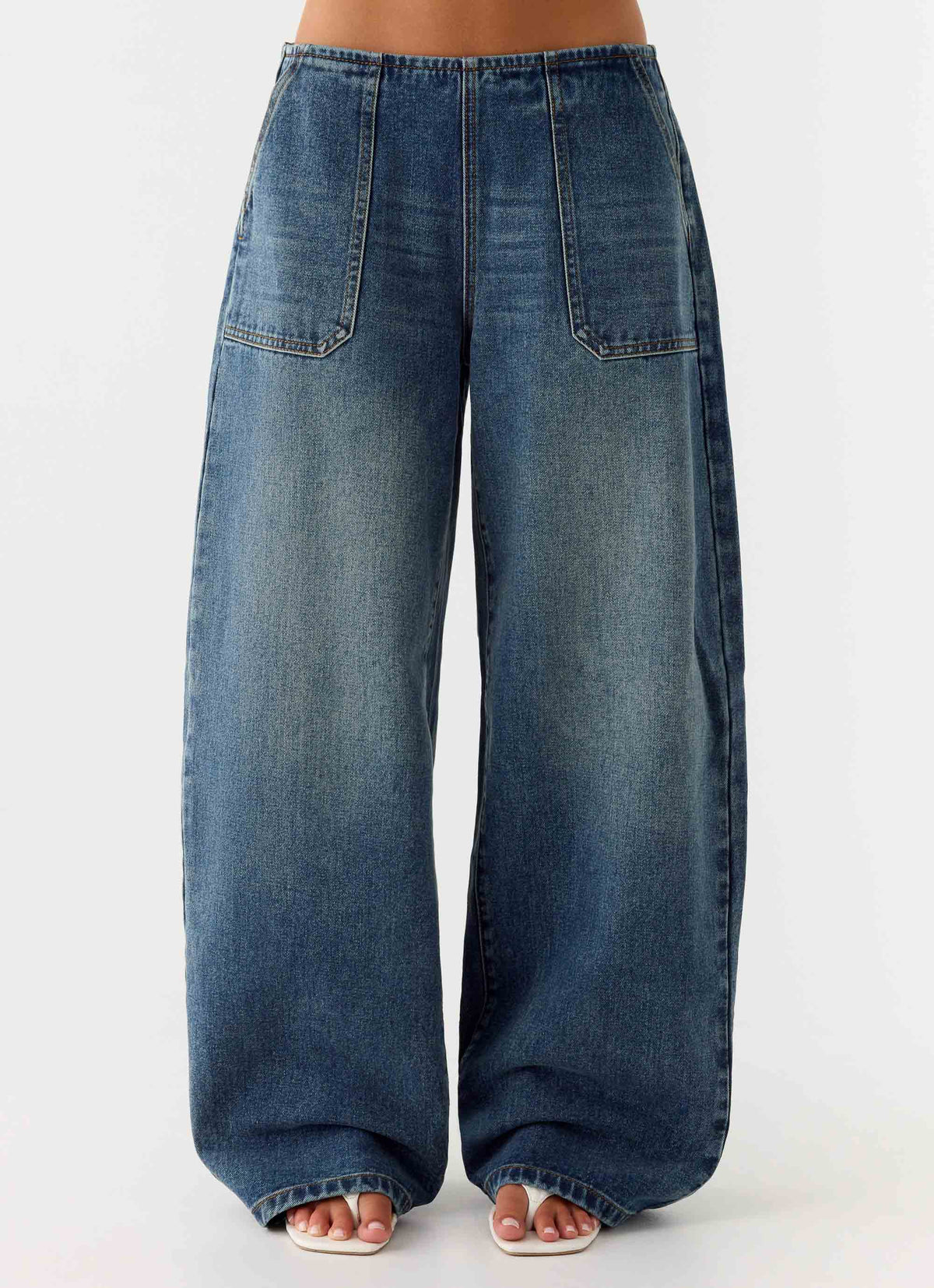 Seethal Low Rise Washed Denim Jeans Mid Wash Blue