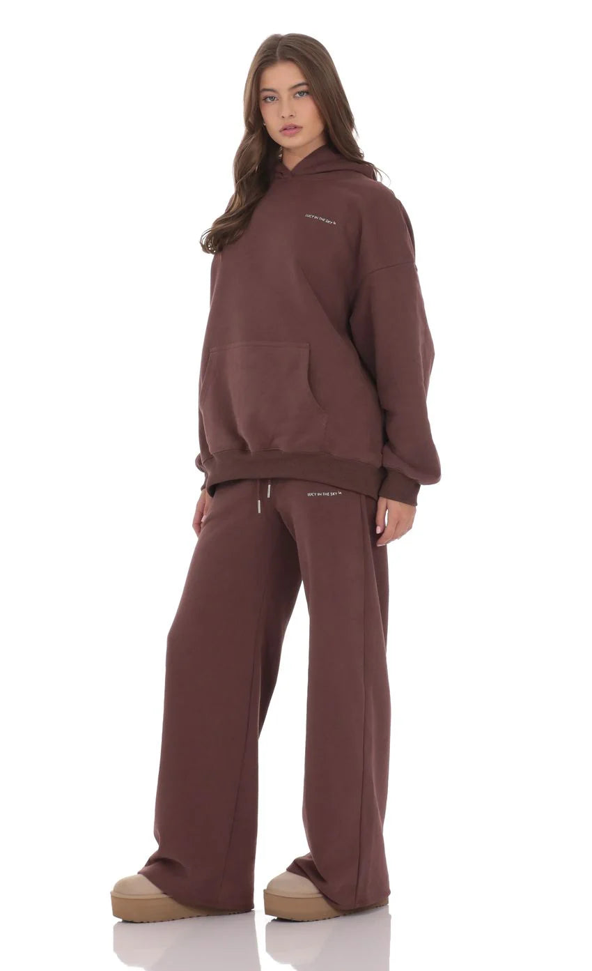 Fleece Straight Sweatpants in Brown