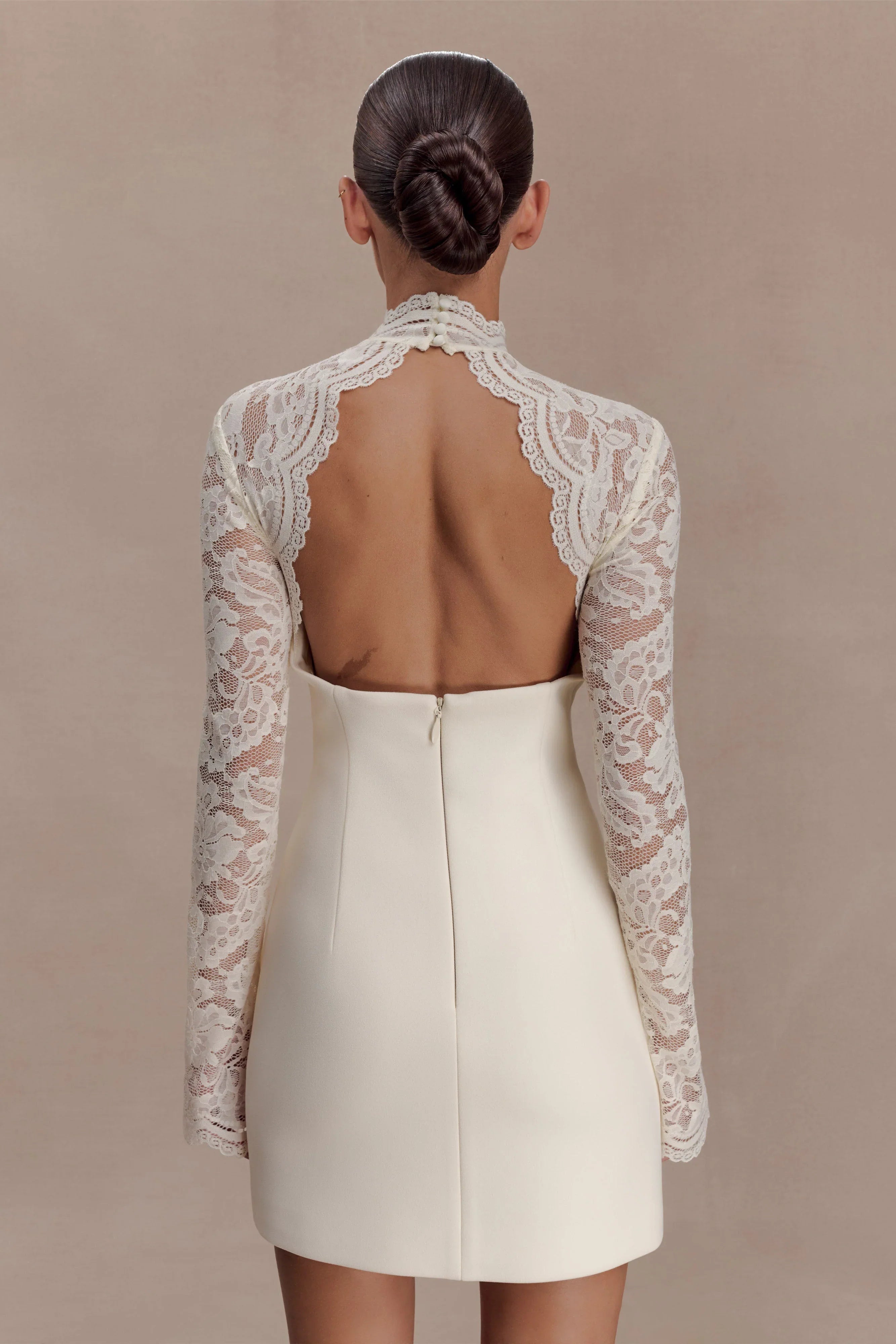 Aurelie Long Sleeve Lace Mini Dress Ivory