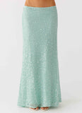 Amoura Sequin Low Rise Maxi Skirt Mint Sage