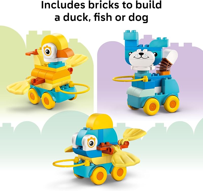 LEGO DUPLO Town 3 in 1 Animals on Wheels Building Toy Learning Play Set for Toddler Boys Girls Ages 2 Animal Building Blocks for Sensory Skills Practice Pretend Play Gift Idea 10448