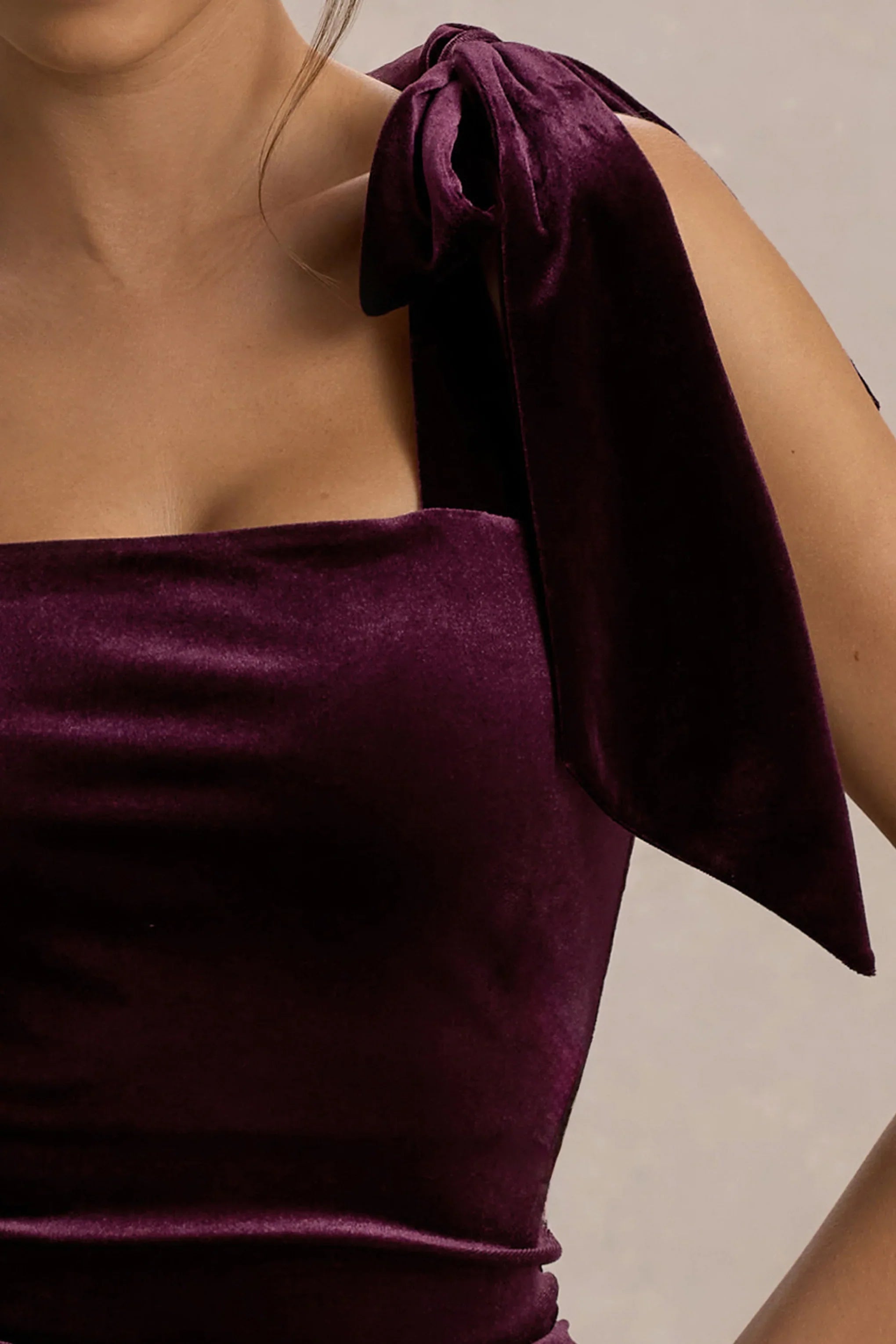 Tarna Port Velvet Midi Dress With Bow Straps
