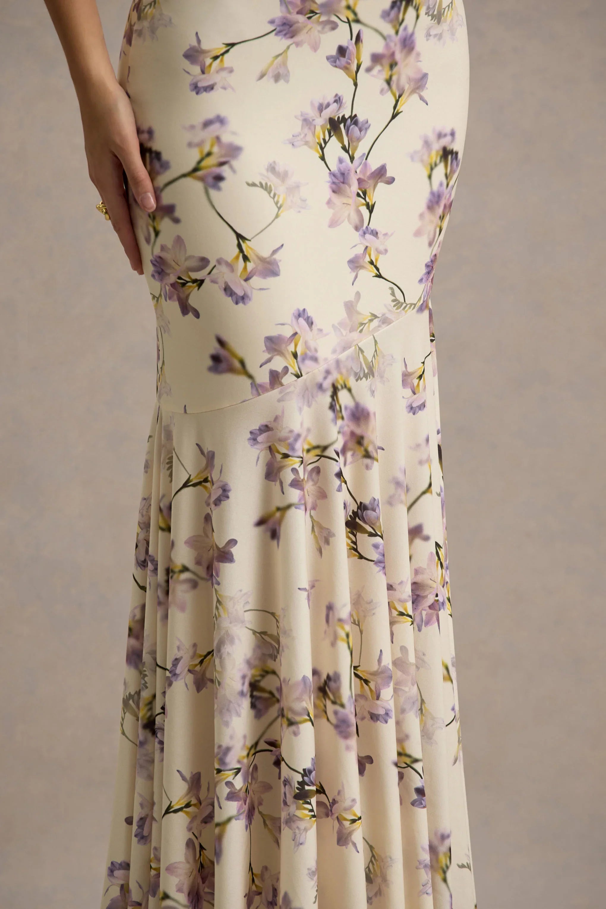 Callie Lemon Floral Print Bandeau Fishtail Maxi Dress