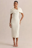 Novalie Cream V Neck Midi Dress With Twist Detail