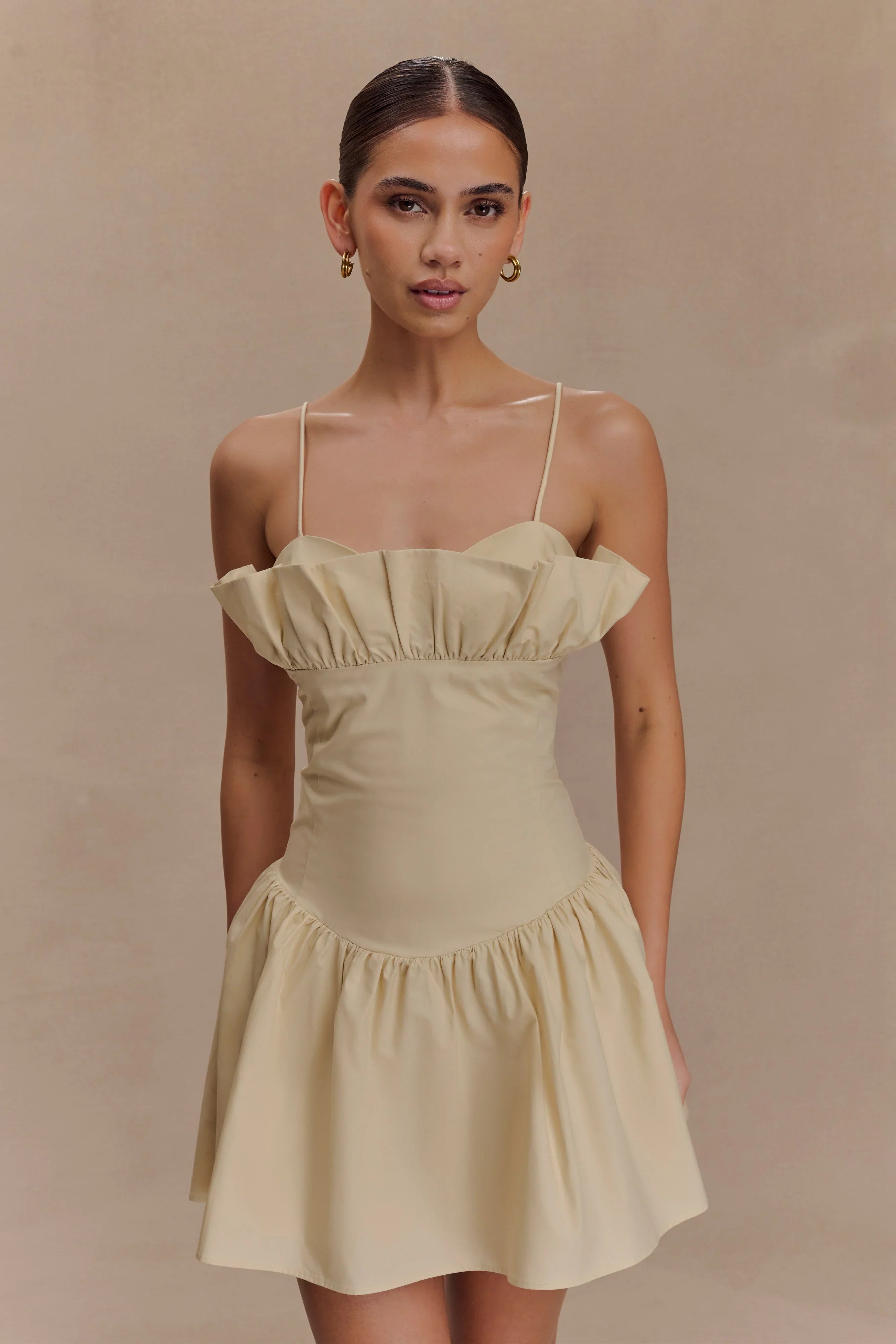 Janis Cotton Frill Mini Dress Nude