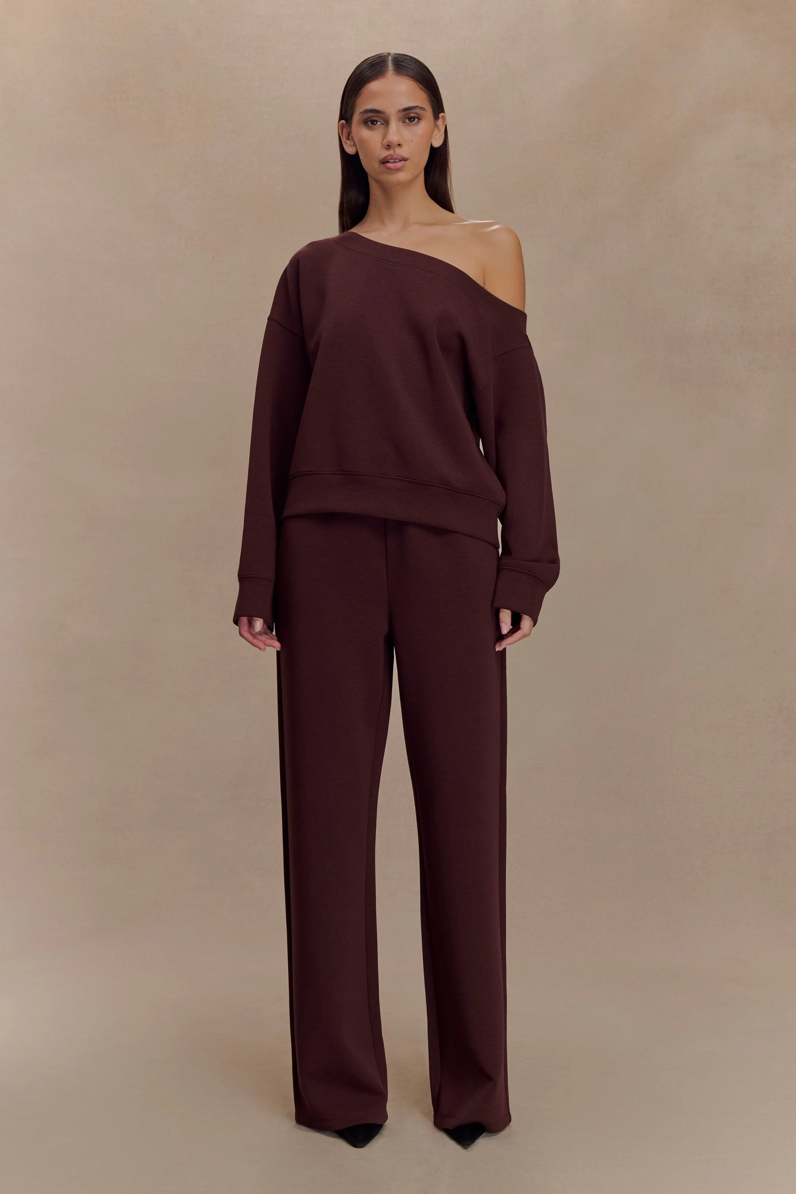 Aiden Slouchy Crew Jumper Chocolate
