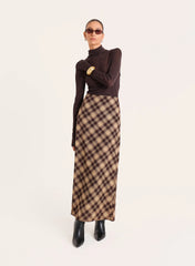 Check Print Chiffon Maxi Skirt