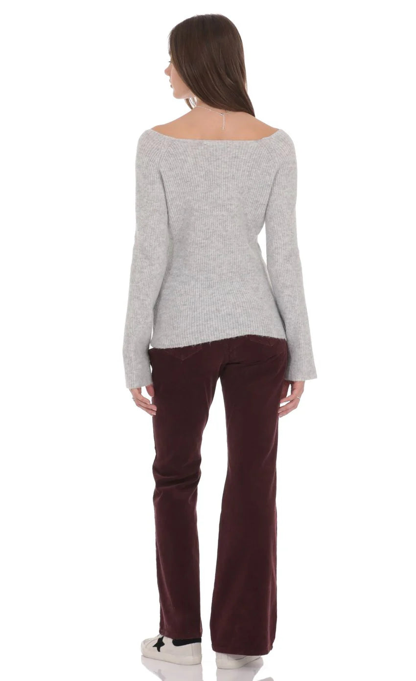 Knit Keyhole Jumper in Light Grey