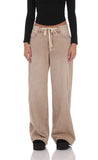 Drawstring Wide Leg Jeans in Camel
