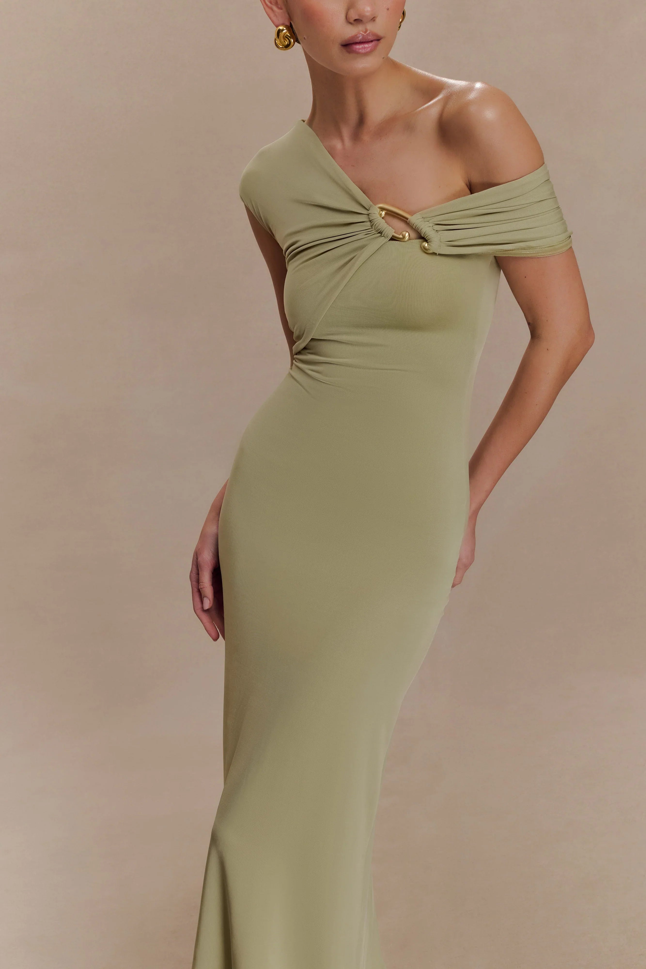 Ashford Asymmetrical Slinky Maxi Dress Sage