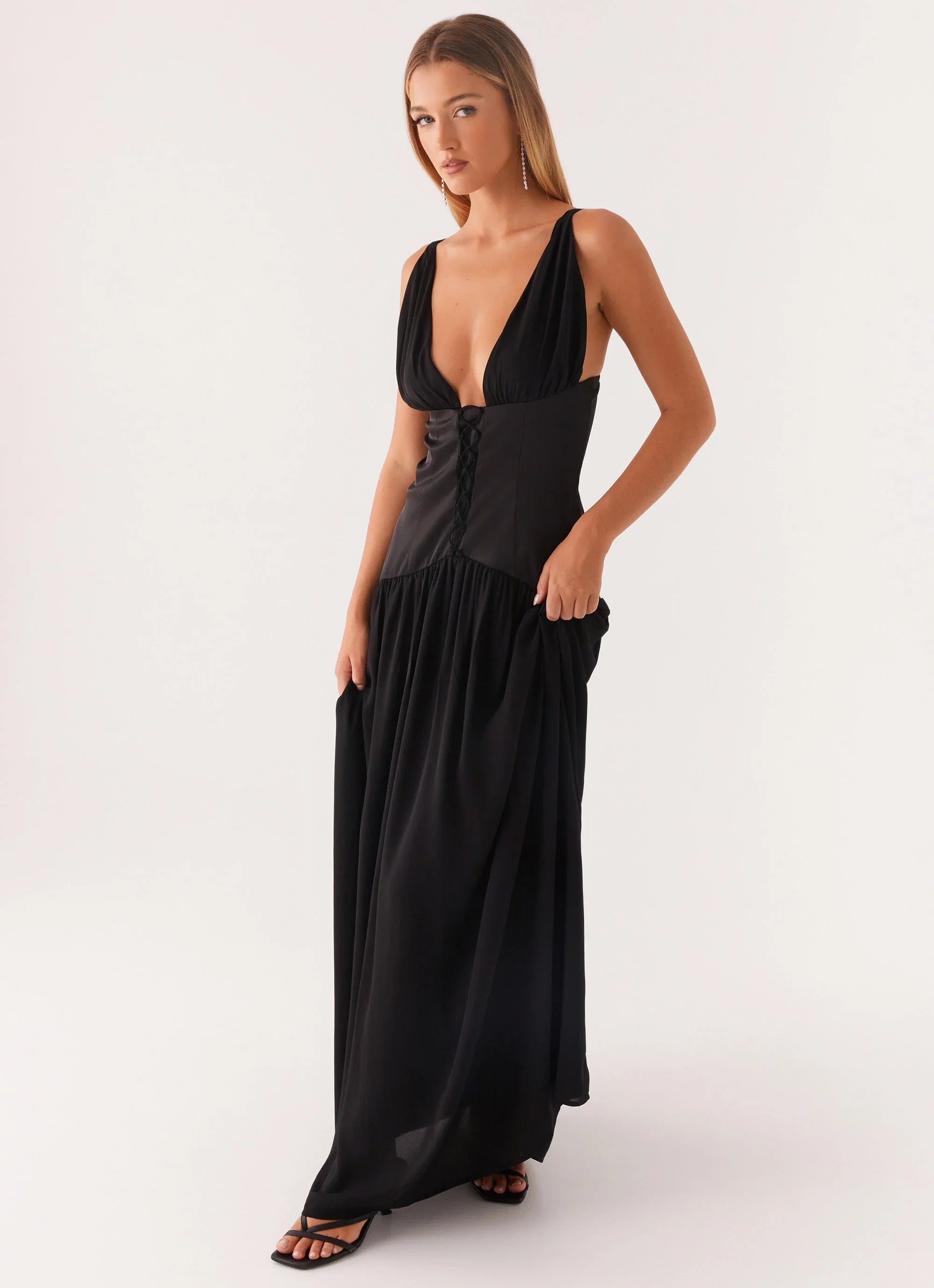 Dafina Satin Maxi Dress Black