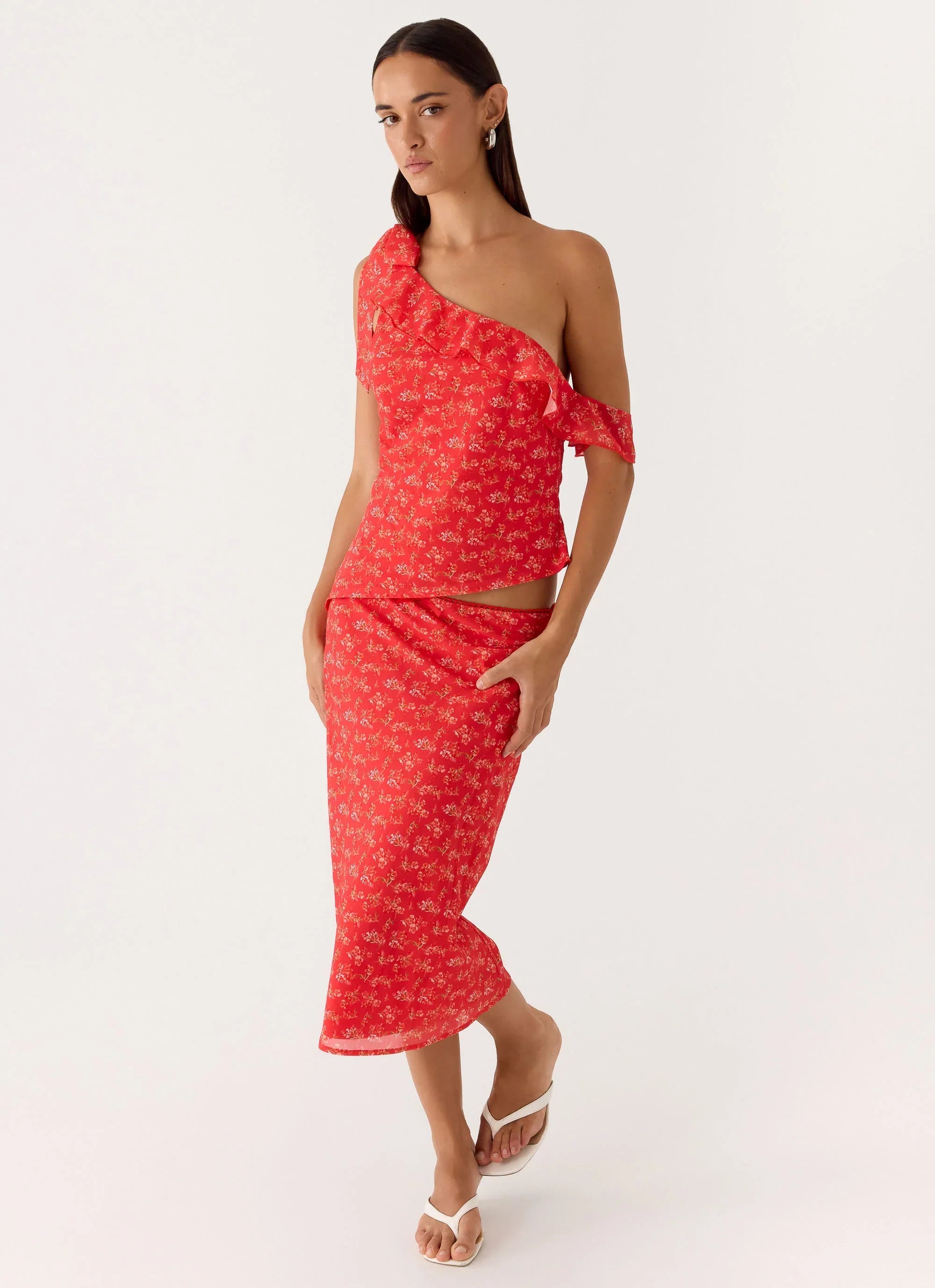 Calia Midi Skirt Magenta Red Rose