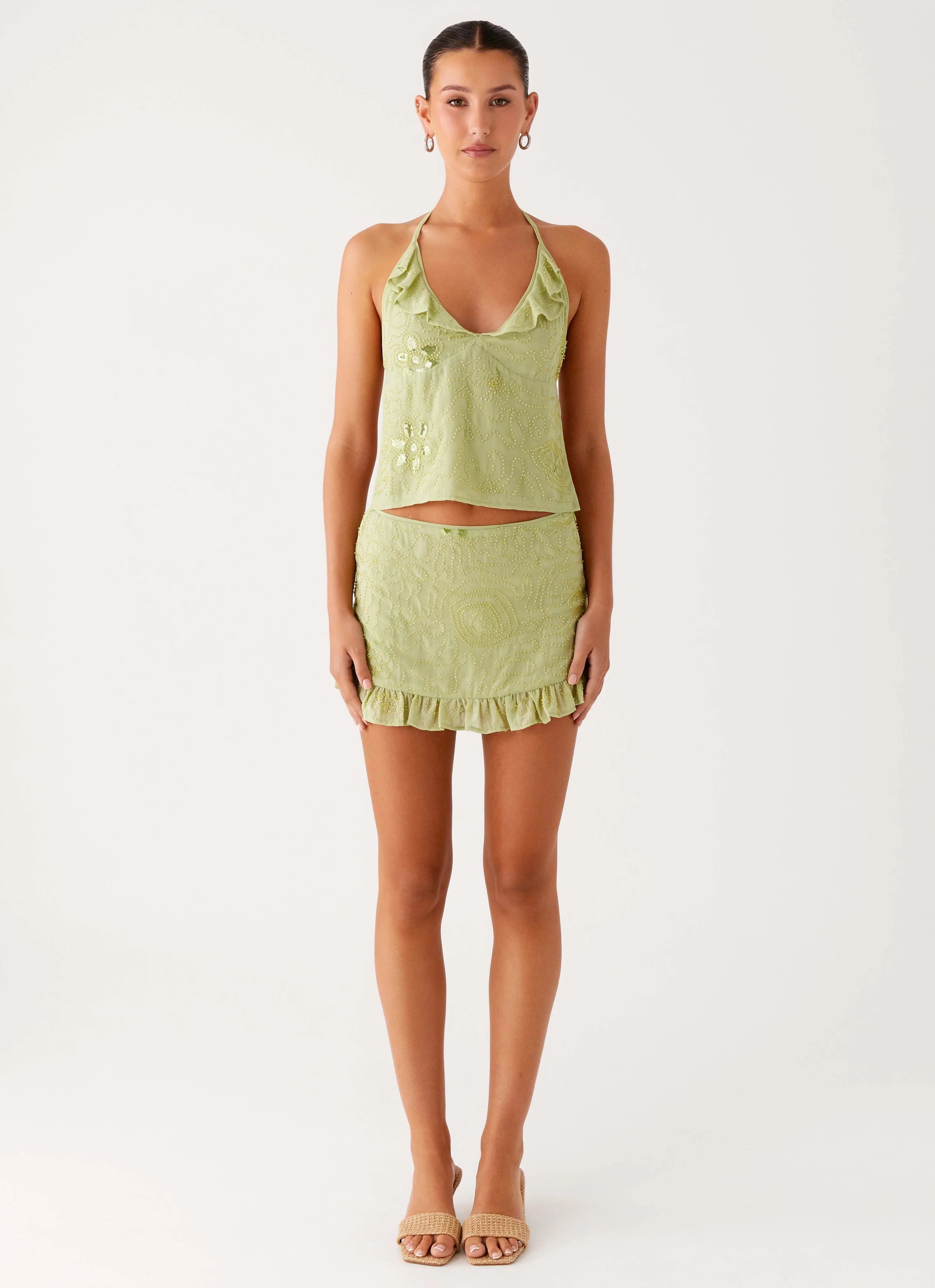 Savoir Beaded Halter Top Mint