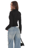 Ruched Button Up Shirt in Black