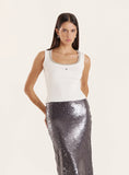 White Embellished Trim Square Neck Vest Top