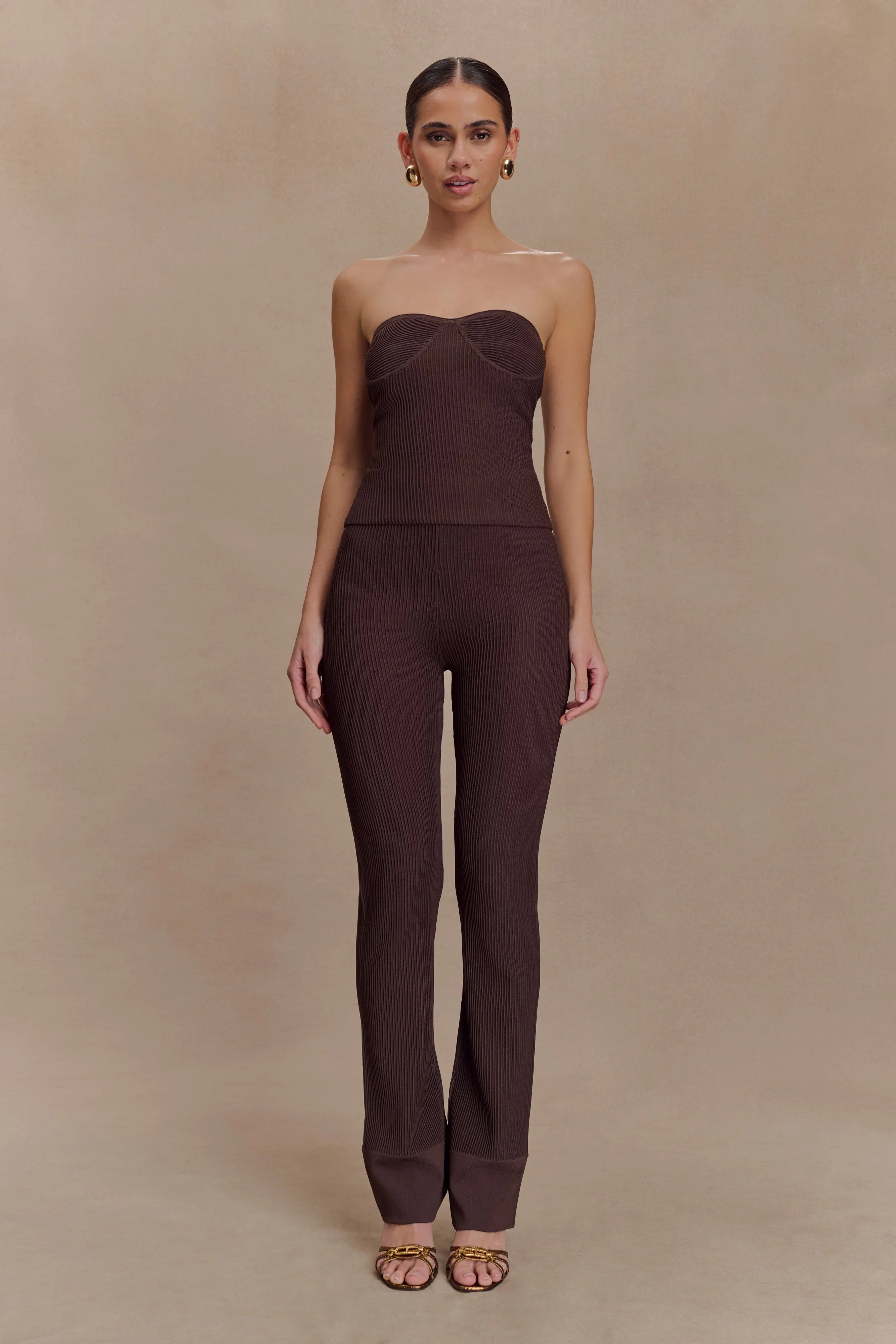 Elodie Ribbed Knit Pants Chocolate