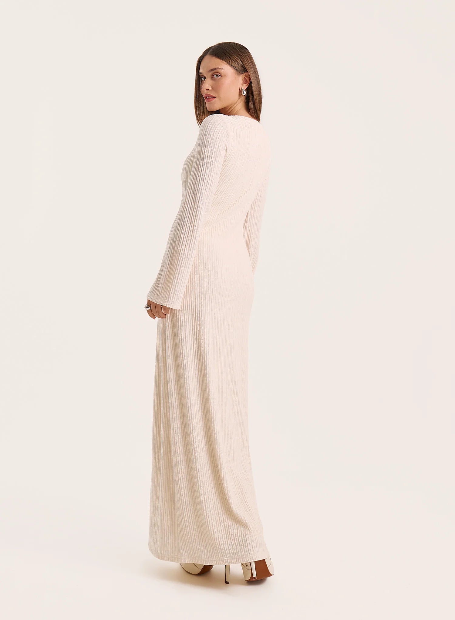 Ecru Square Neck Long Sleeve Maxi Dress