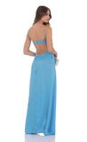 Cowl Neck Satin Open Back Maxi Dress in Light Blue