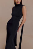 Wisteria Slinky Maxi Dress With Scarf Black