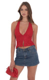 Lace V Neck Halter Top in Red
