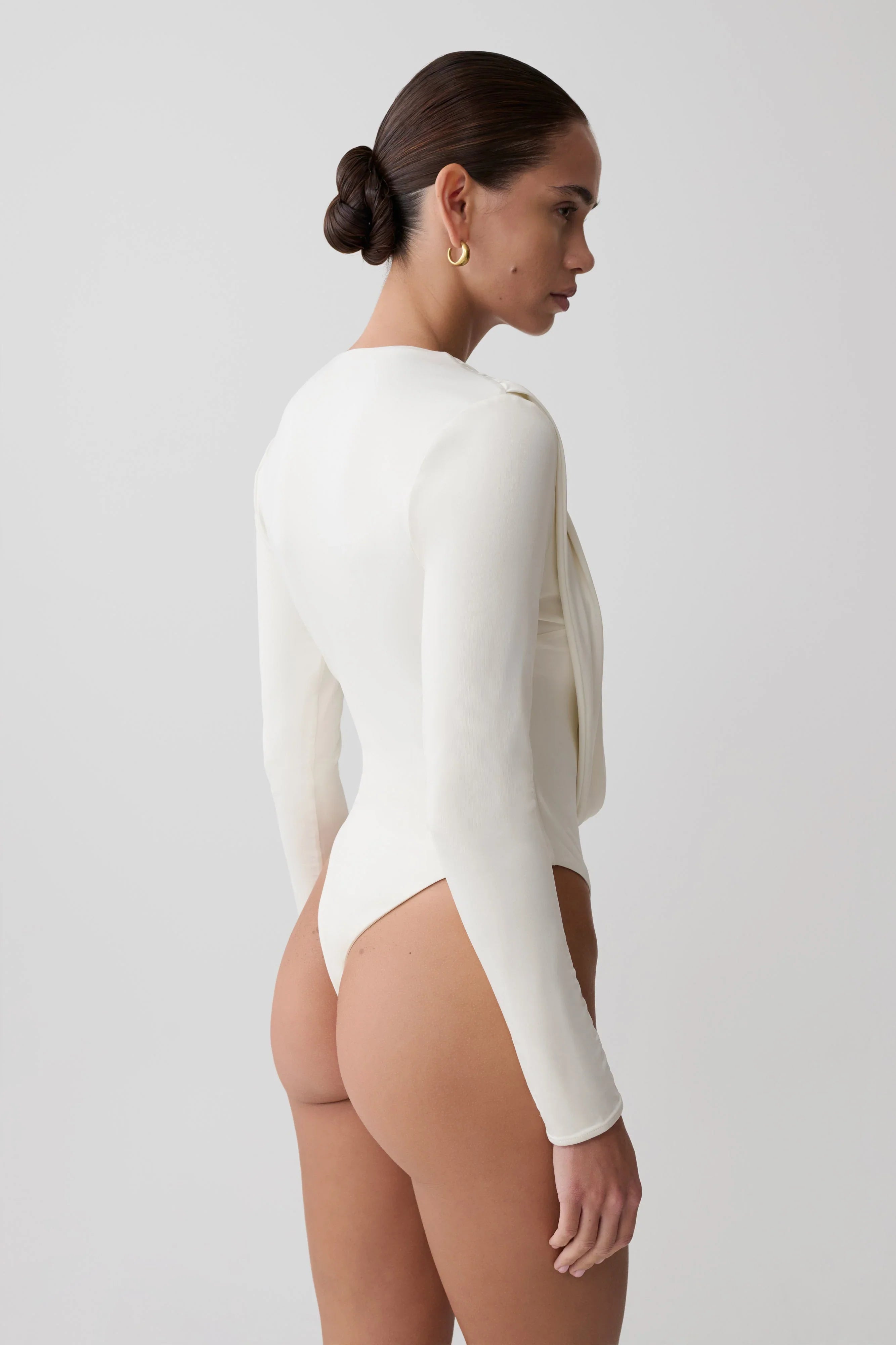 Ren Cowl Long Sleeve Slinky Bodysuit Ivory