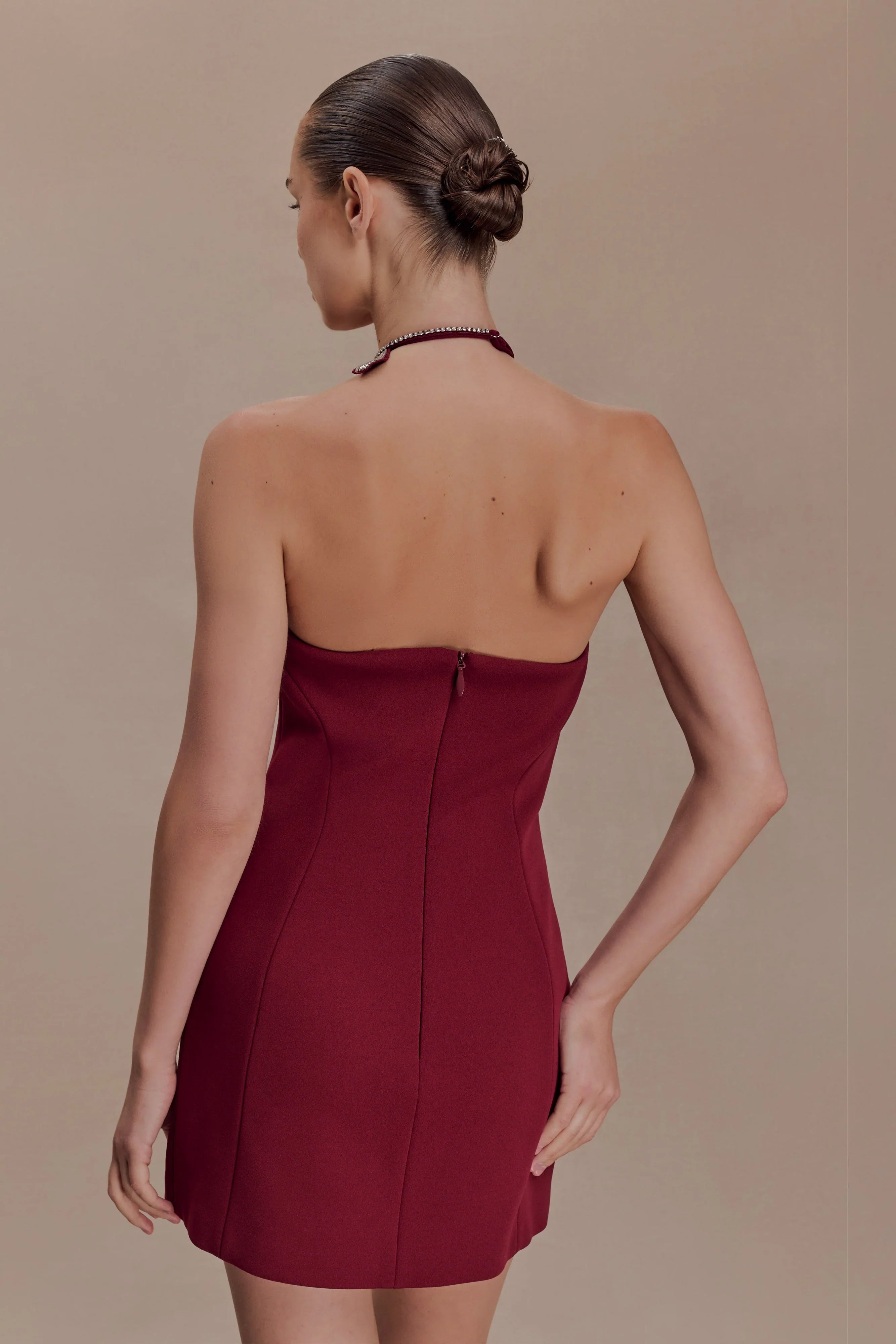 Nathalie Halter Neck Floral Mini Dress Merlot