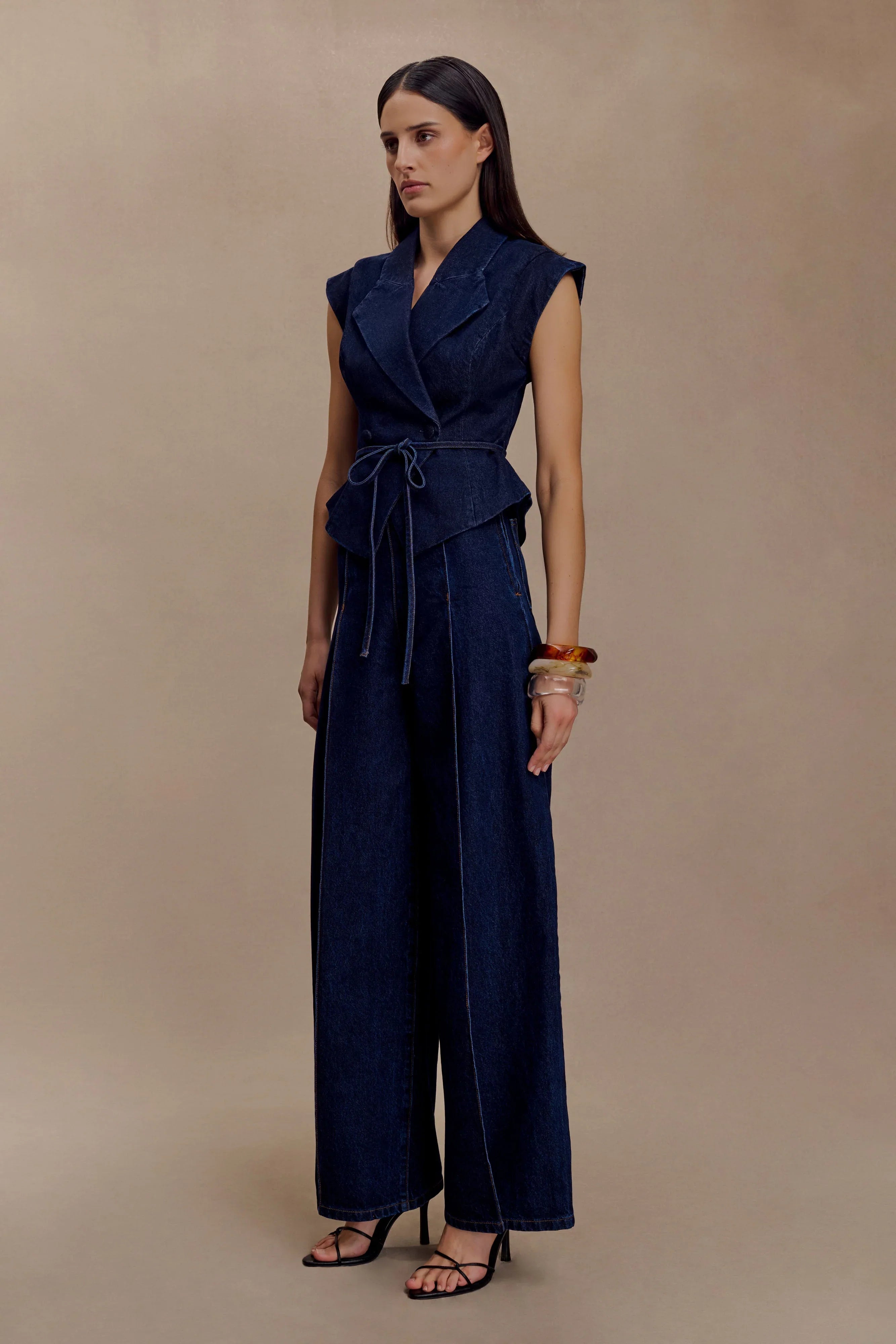 Charley Structured Tie Denim Top Indigo Blue