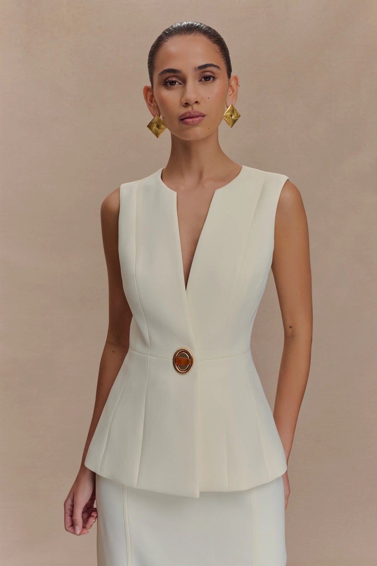 Angelie Suiting Vest Top Ivory