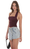 Halter Ruched Top in Burgundy