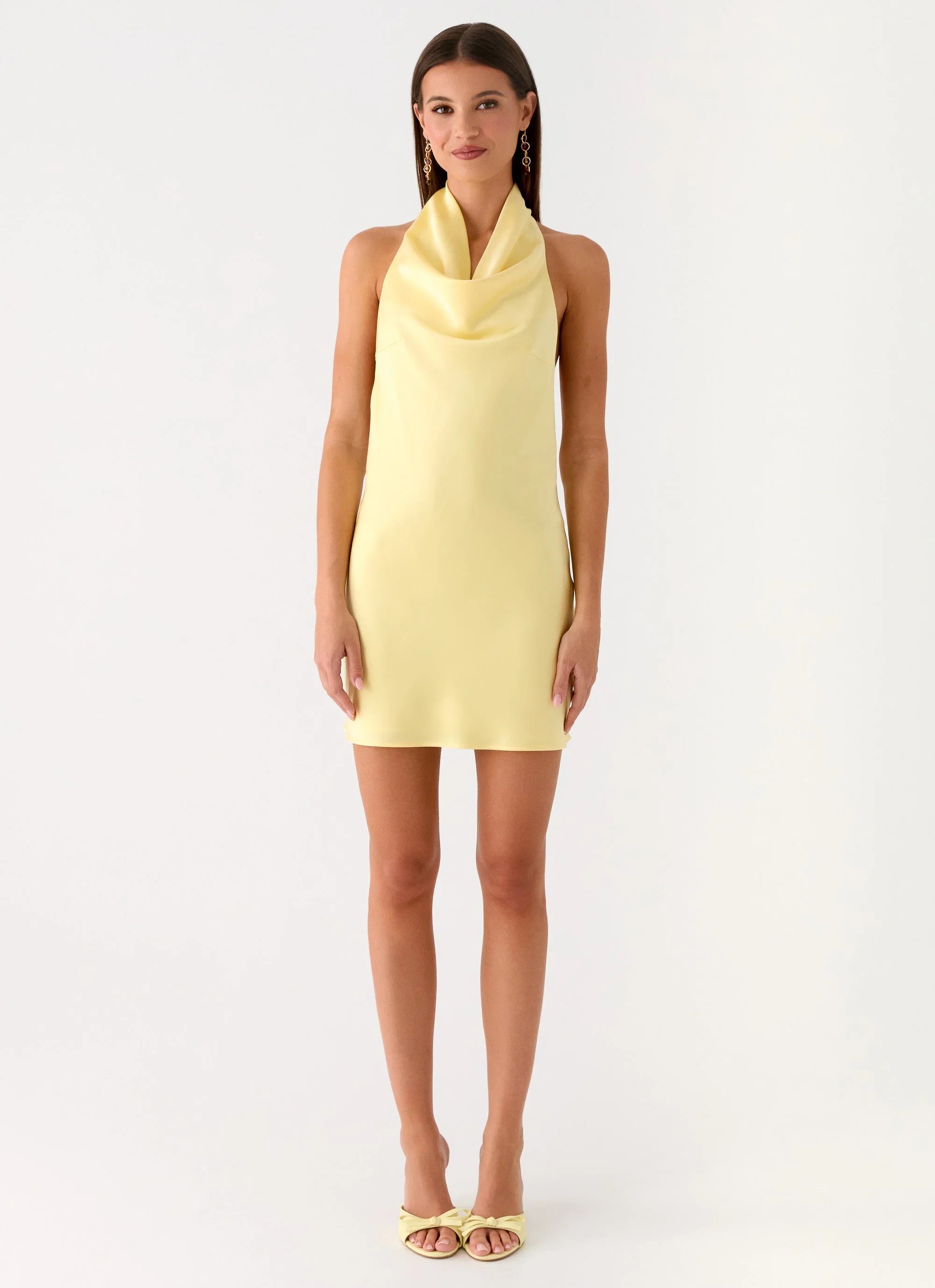 Soft Focus Cowl Neck Mini Dress Yellow