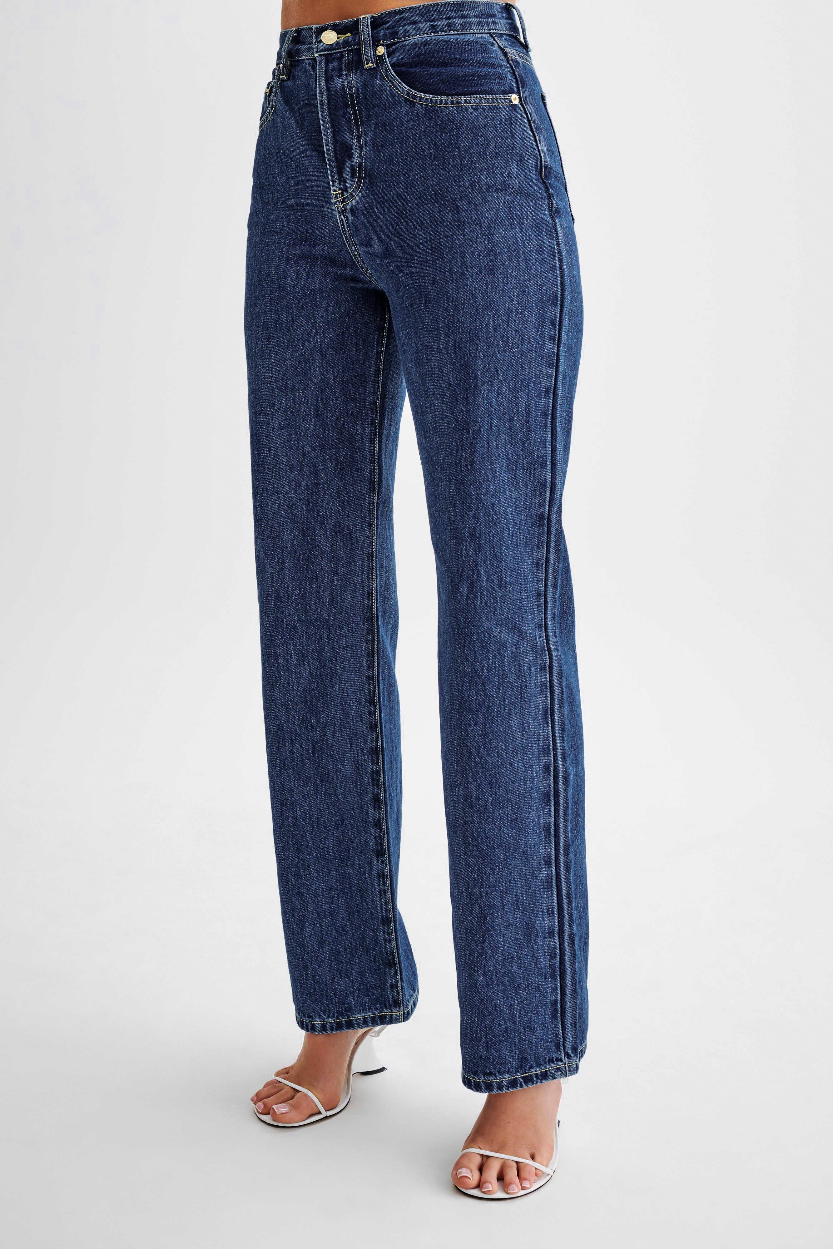 Janine High Waisted Straight Leg Jeans Dark Blue
