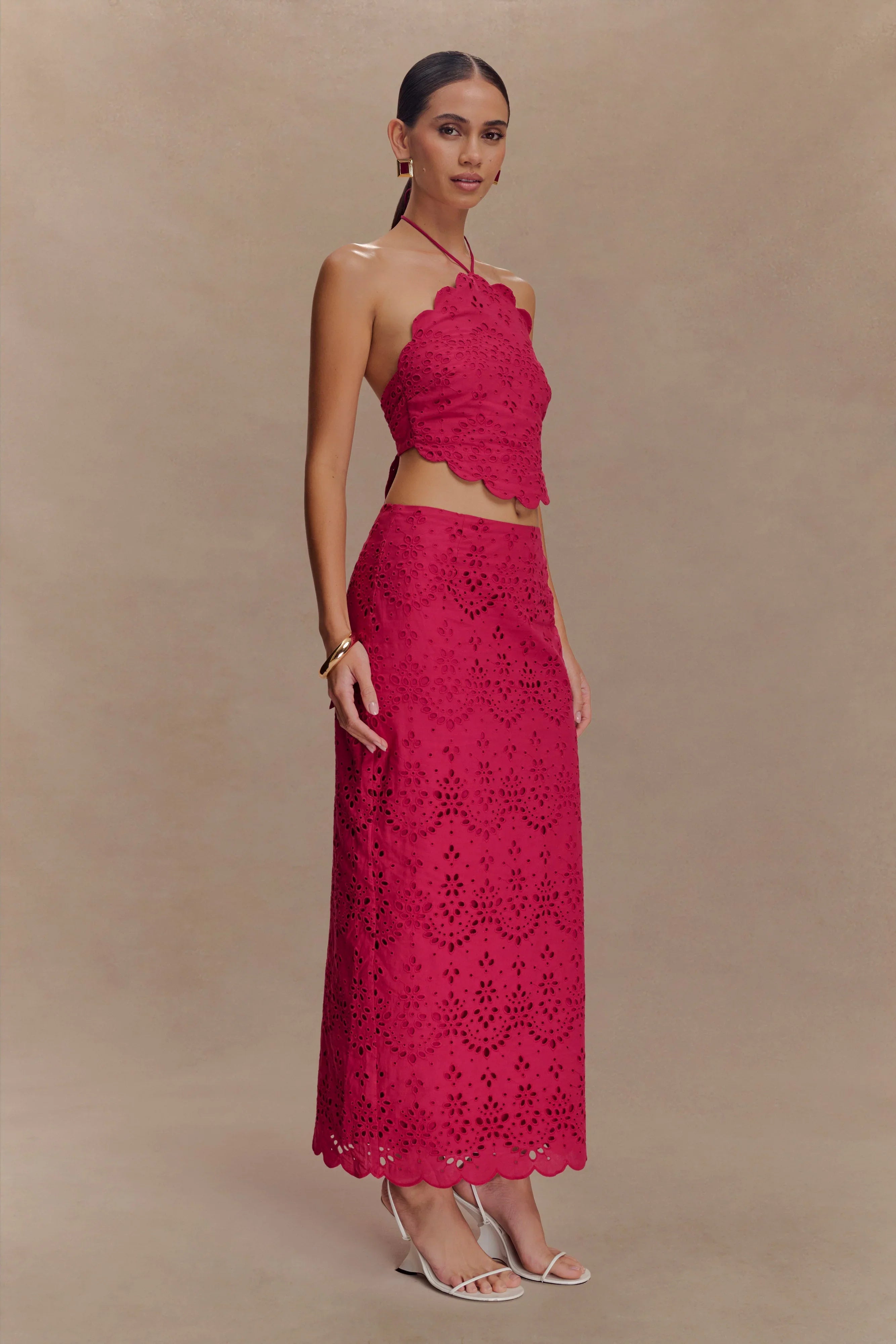 Kensley Broderie Midi Skirt Dragonfruit